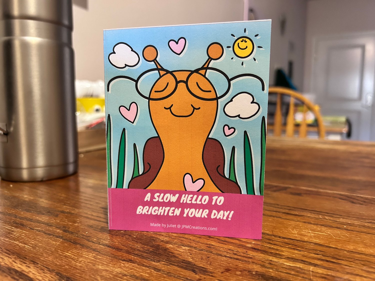 Cute Snail Slow Hello Bright Day Tent Postcard (front)