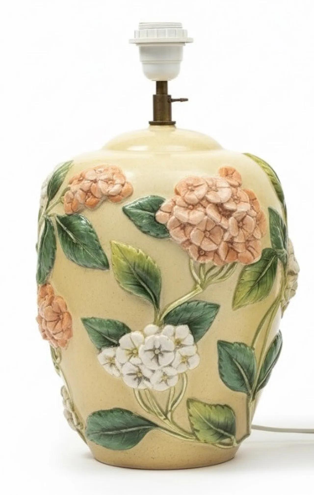 large Chaumette Paris “barbotine” hydrangea lamps (polychrome, 1960s–70s)