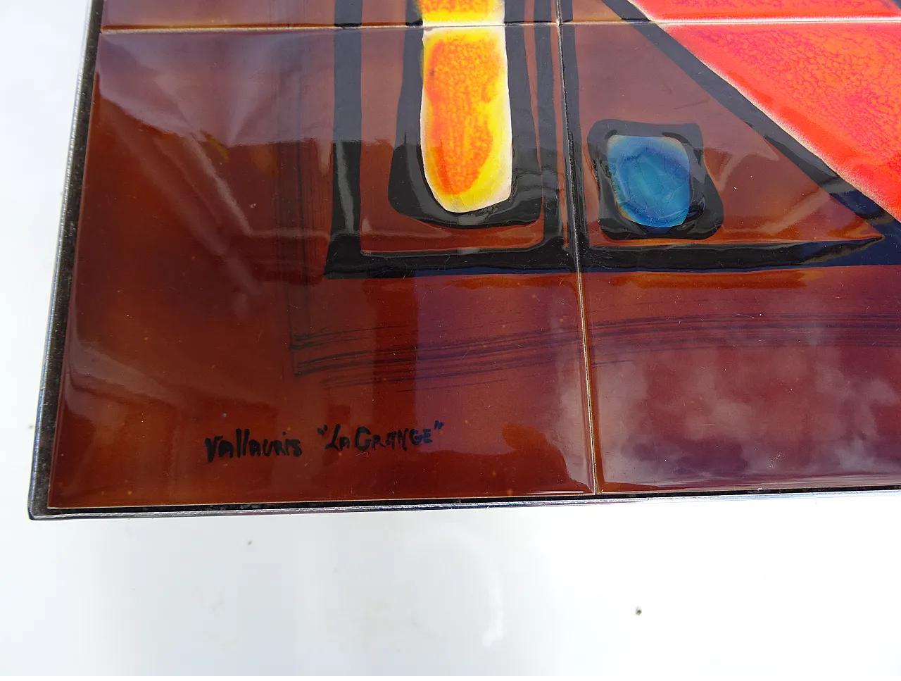 Vintage Vallauris coffee table ceramic tiles chrome base signed La Grange, 1970s