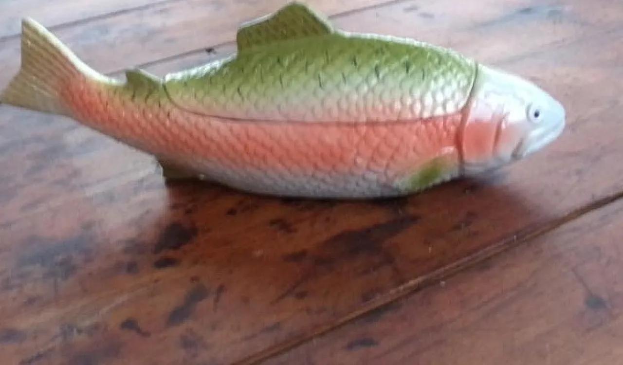 Michel Caugant faience salmon-shaped terrine