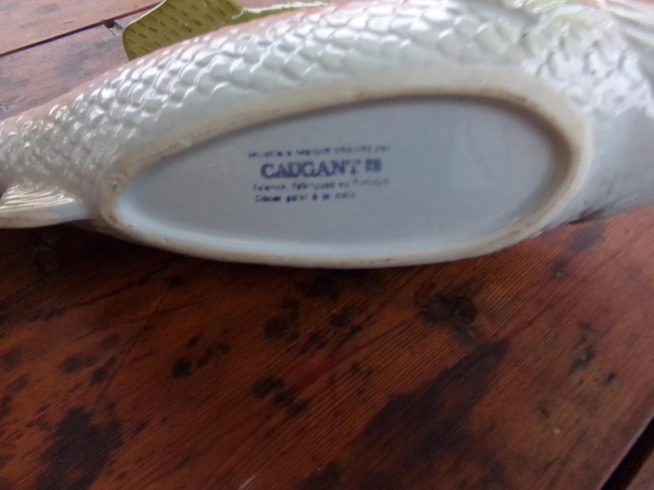 Michel Caugant faience salmon-shaped terrine dish