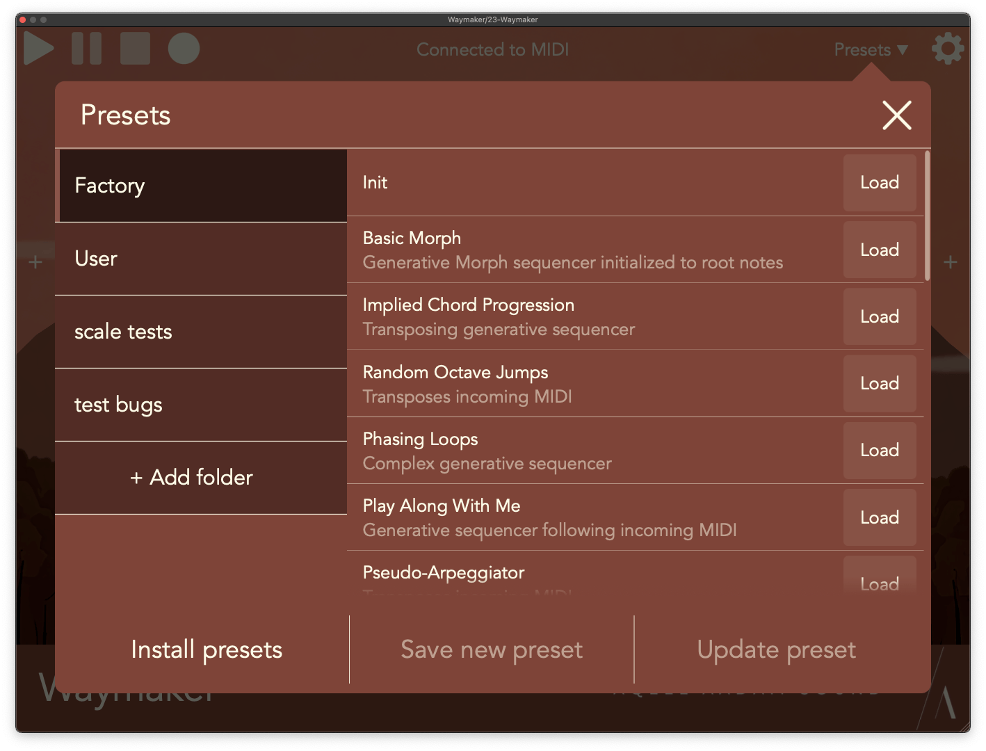 Waymaker's improved preset manager