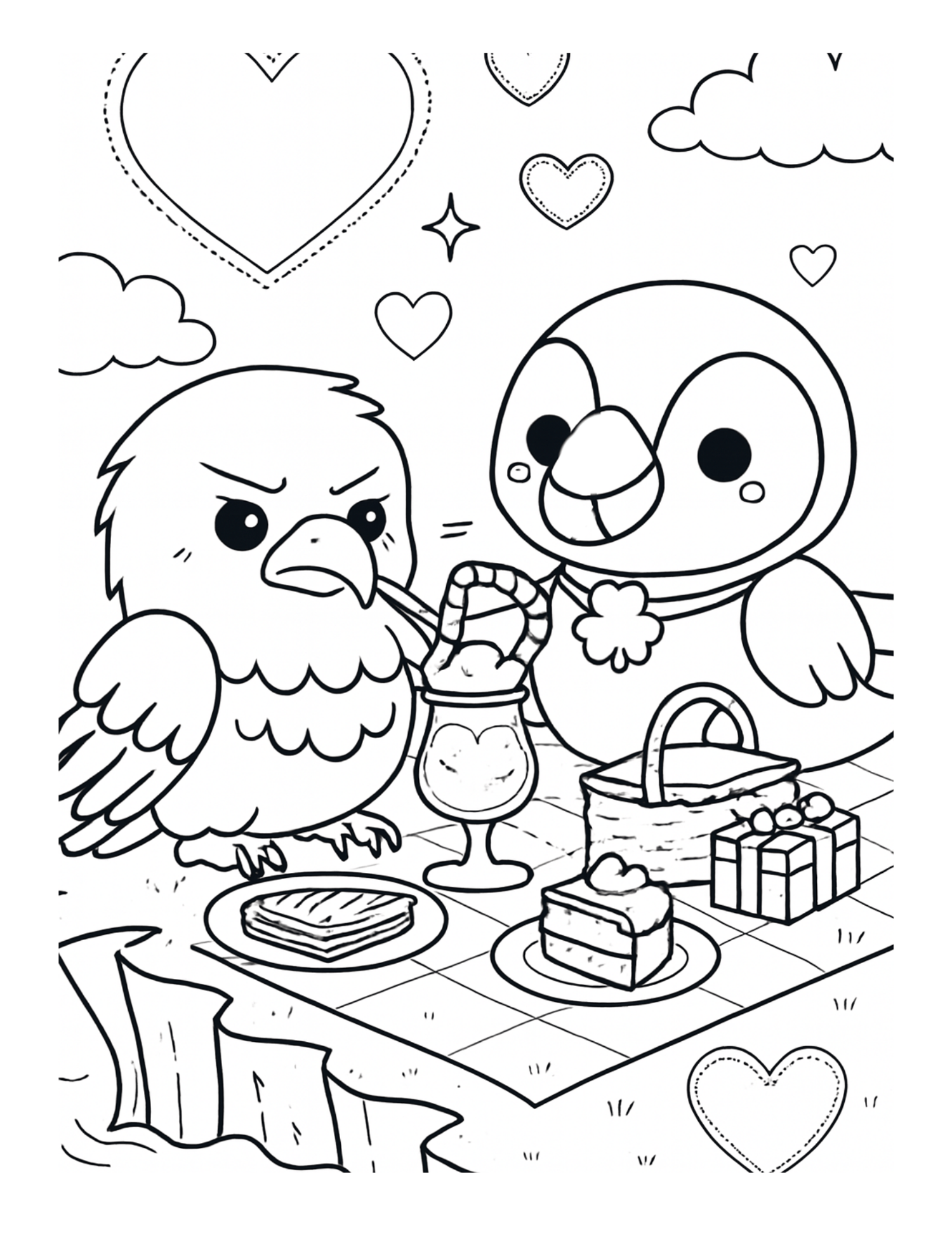 Kawaii Valentine Pocket Coloring Pack #2 — Detailed 5 Pages - Payhip