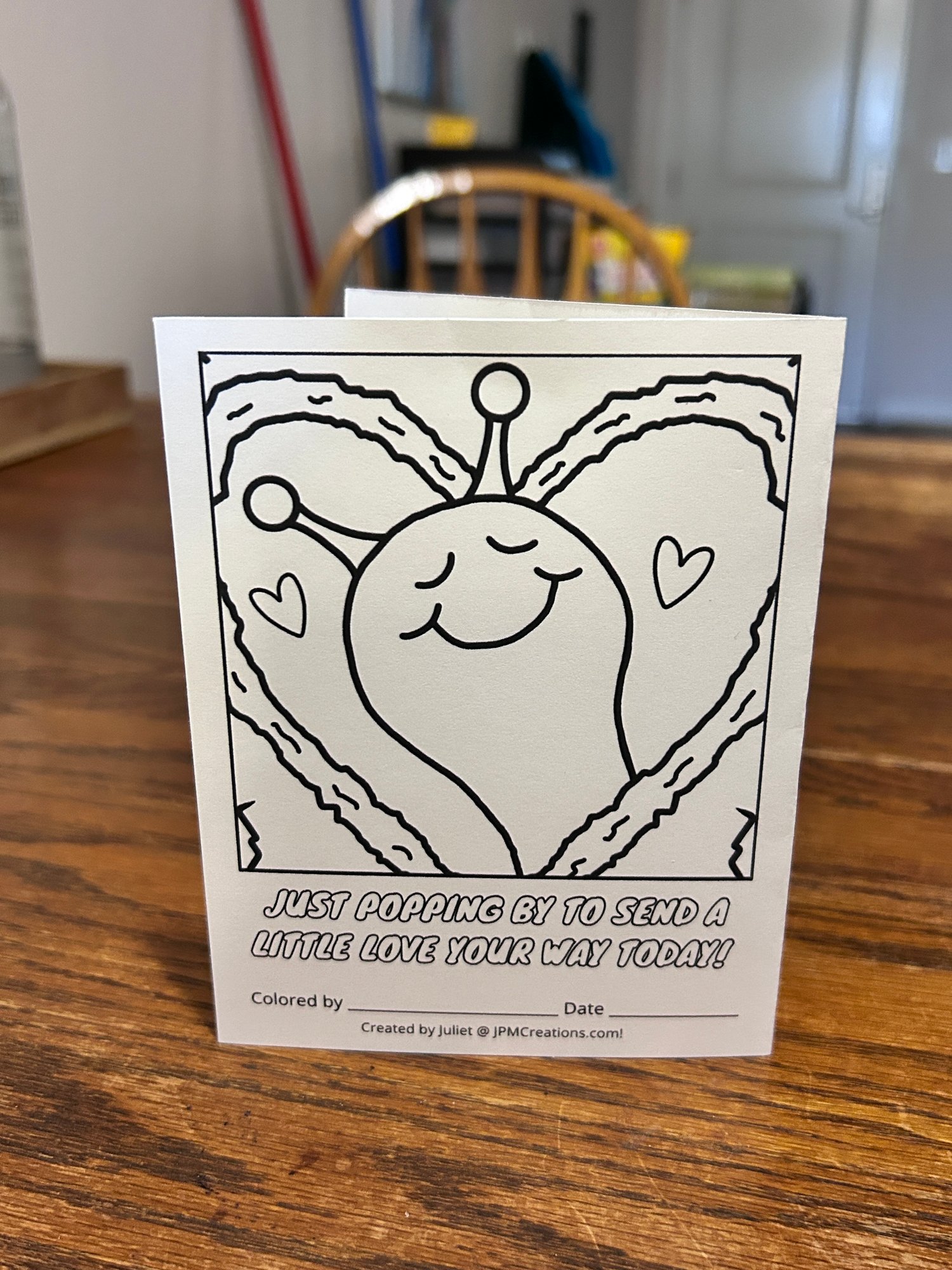 Cute Snail Heart Tree Coloring Postcard (back)