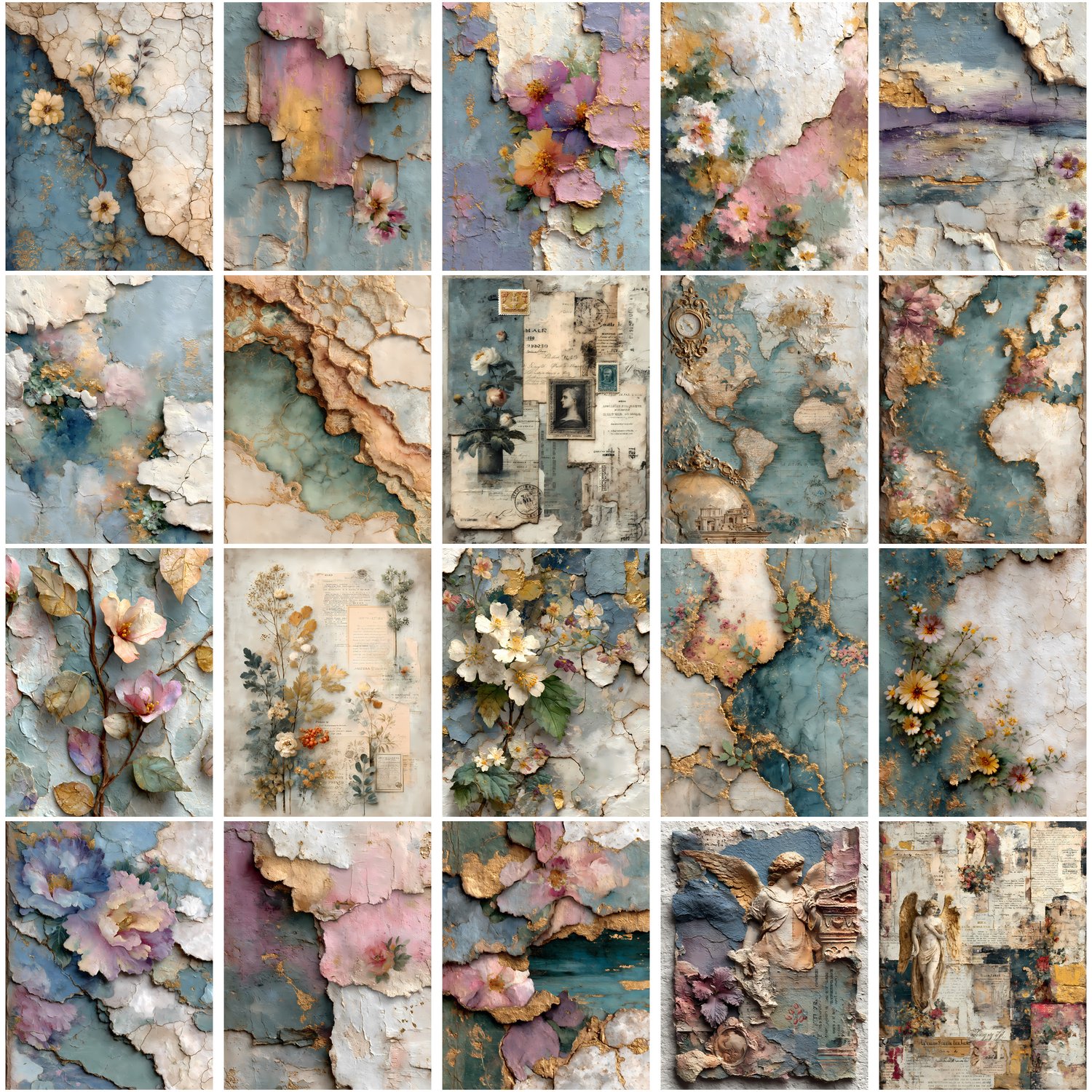 Vintage Layered Collage Papers, Shabby Chic Texture Backgrounds, Rustic ...