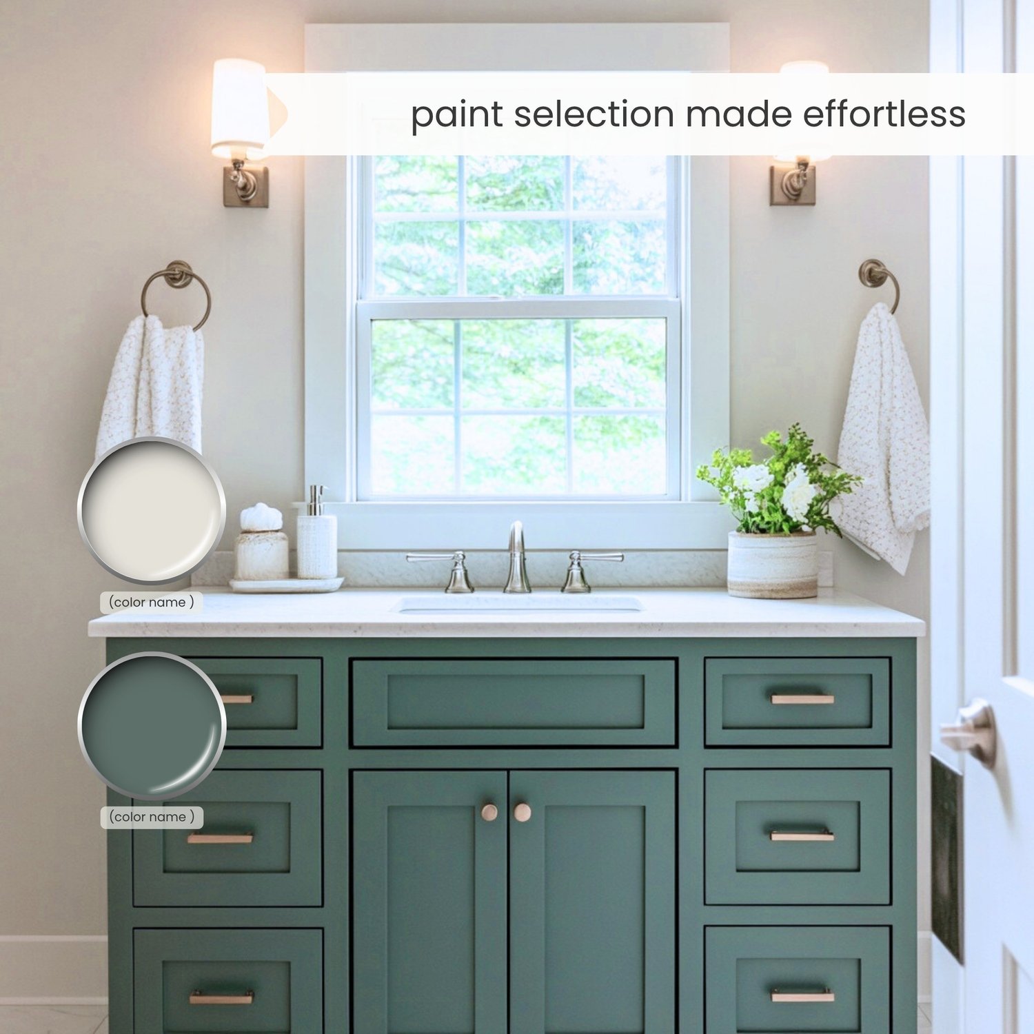 Sherwin Williams green paint palette. Whole house color scheme with neutrals and coordinating colors. Paint colors for home with whites, greiges, greens, gray and black. Interior design color scheme created by Lavenia Shash.
