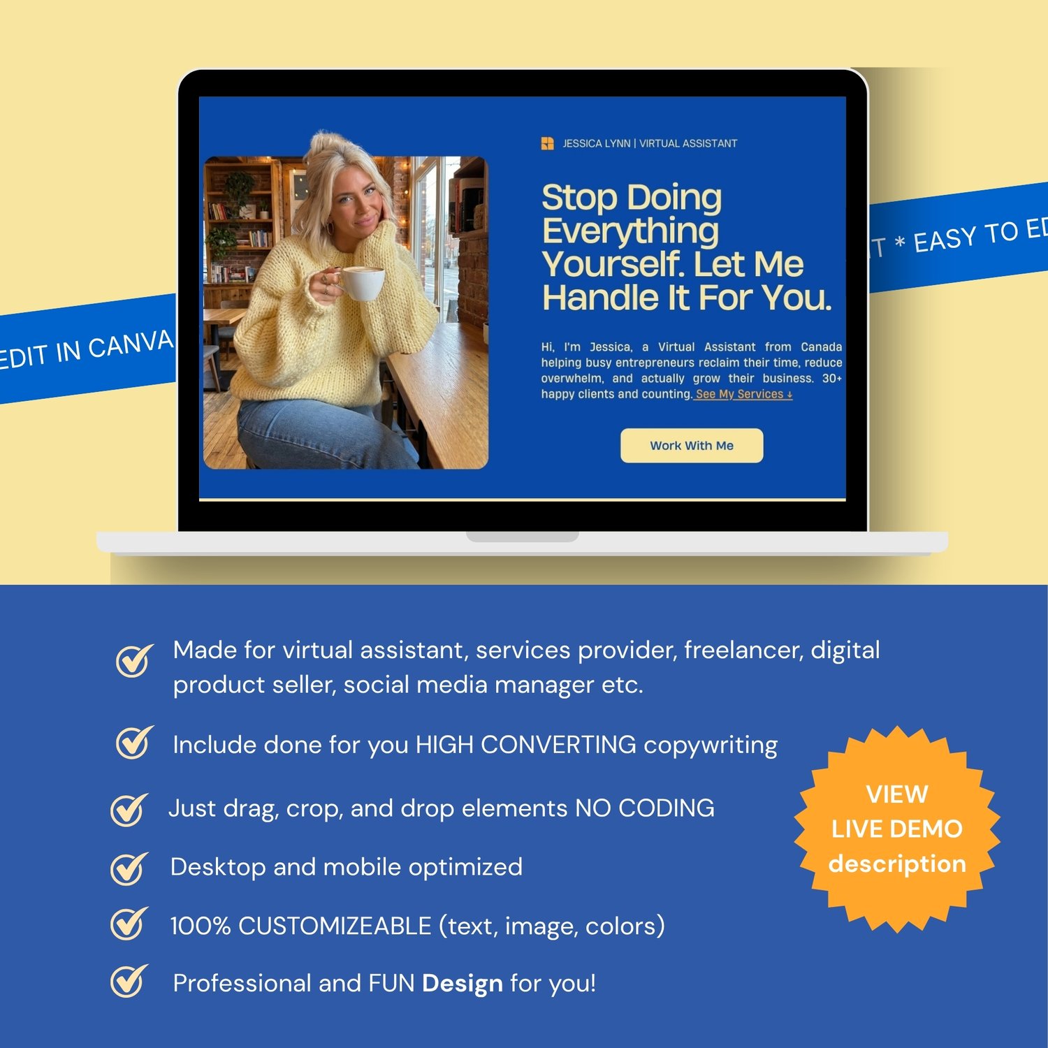 Laptop and Smartphone Website Design Mockup with Yellow and Blue Color