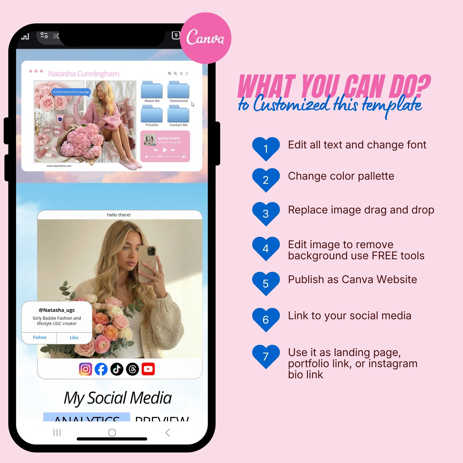 Pink and Blue Website Link in Bio Landing Page Design Canva