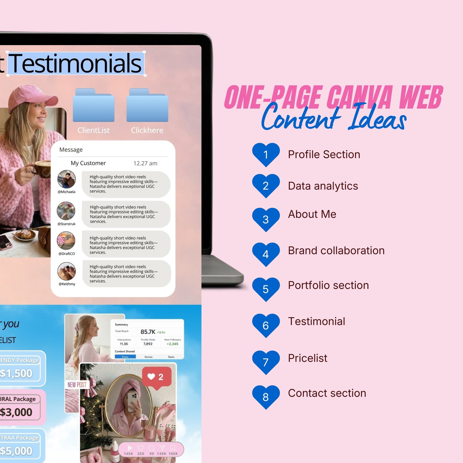 Pink and Blue Website Link in Bio Landing Page Design Canva