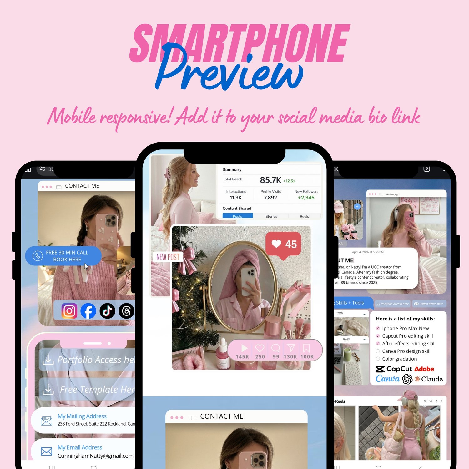 Pink and Blue Website Link in Bio Landing Page Design Canva