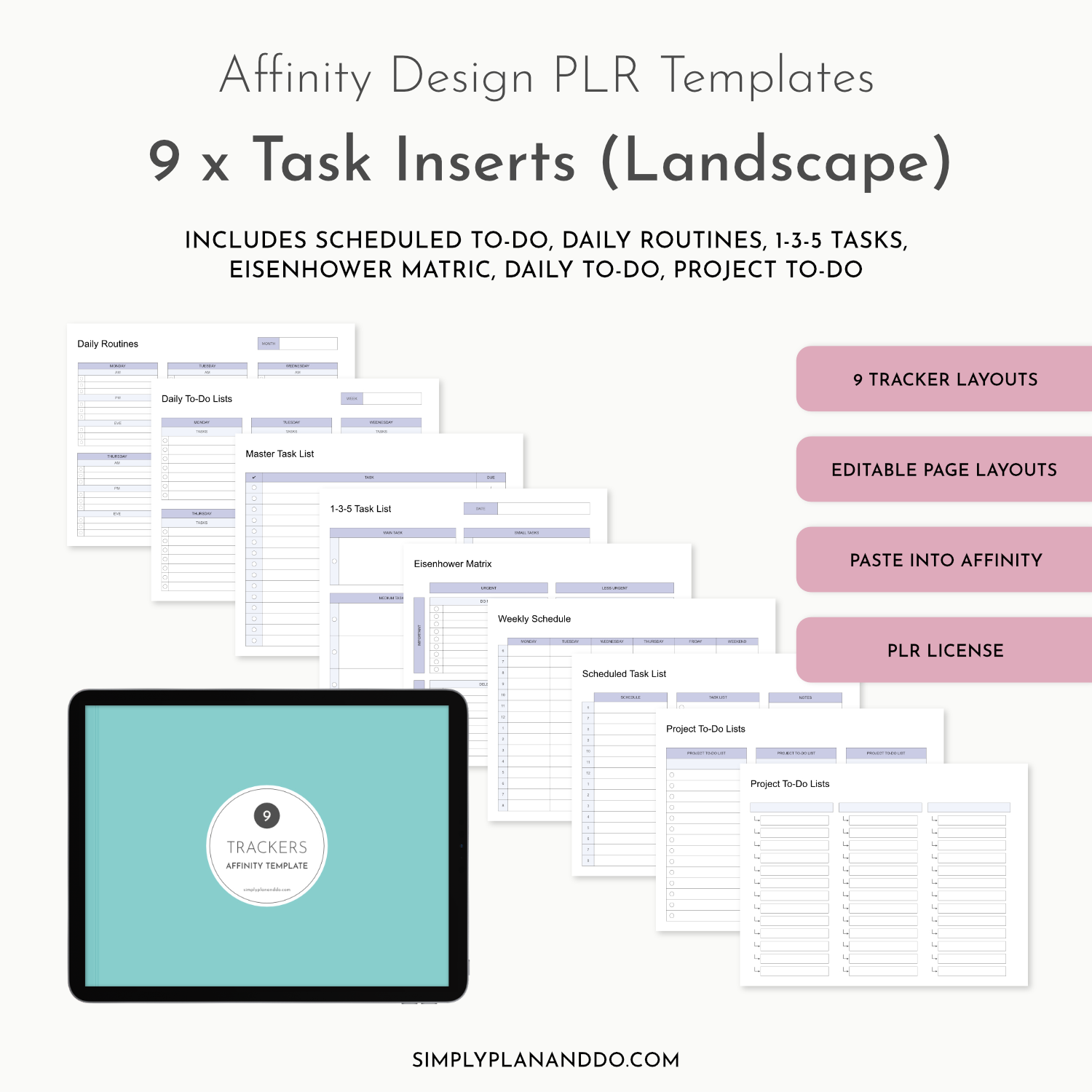 PLR Affinity by Canva Template | 9 x Task Layouts, Landscape