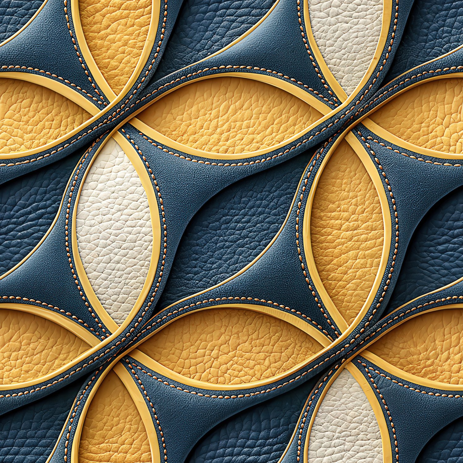 Luxury Leather Geometric Seamless Pattern Gold Blue Textured Abstract Background for Wallpaper and Textile Design