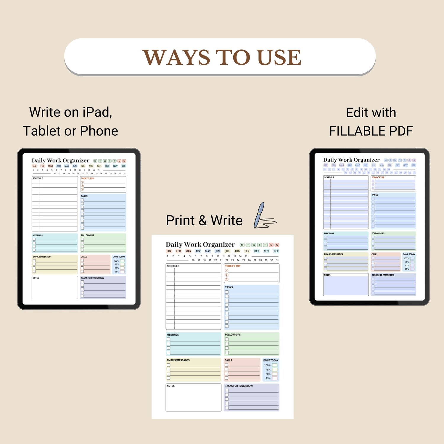 Daily Work Organizer, Priority Tasks, To Do Checklist, Printable PDF ...