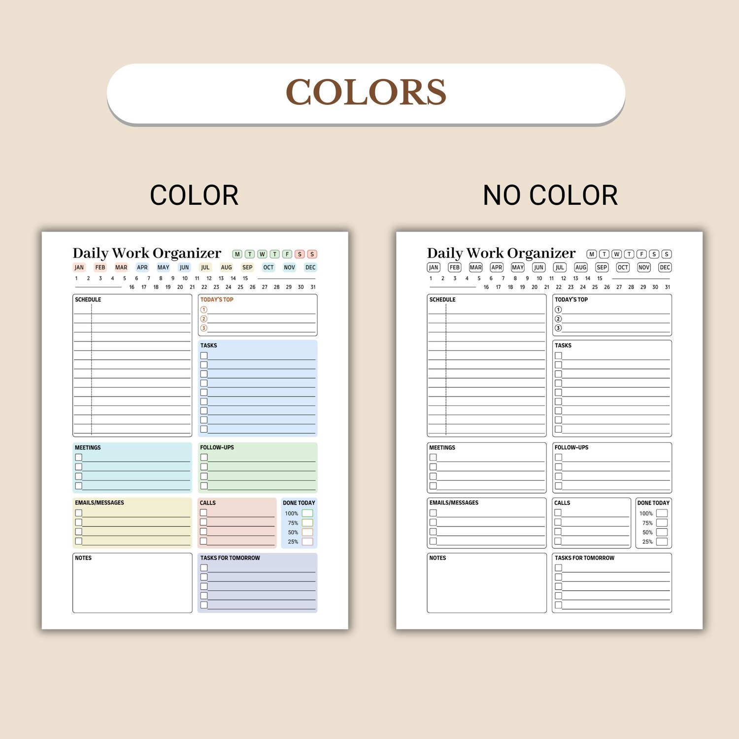 Daily Work Organizer, Priority Tasks, To Do Checklist, Printable PDF ...