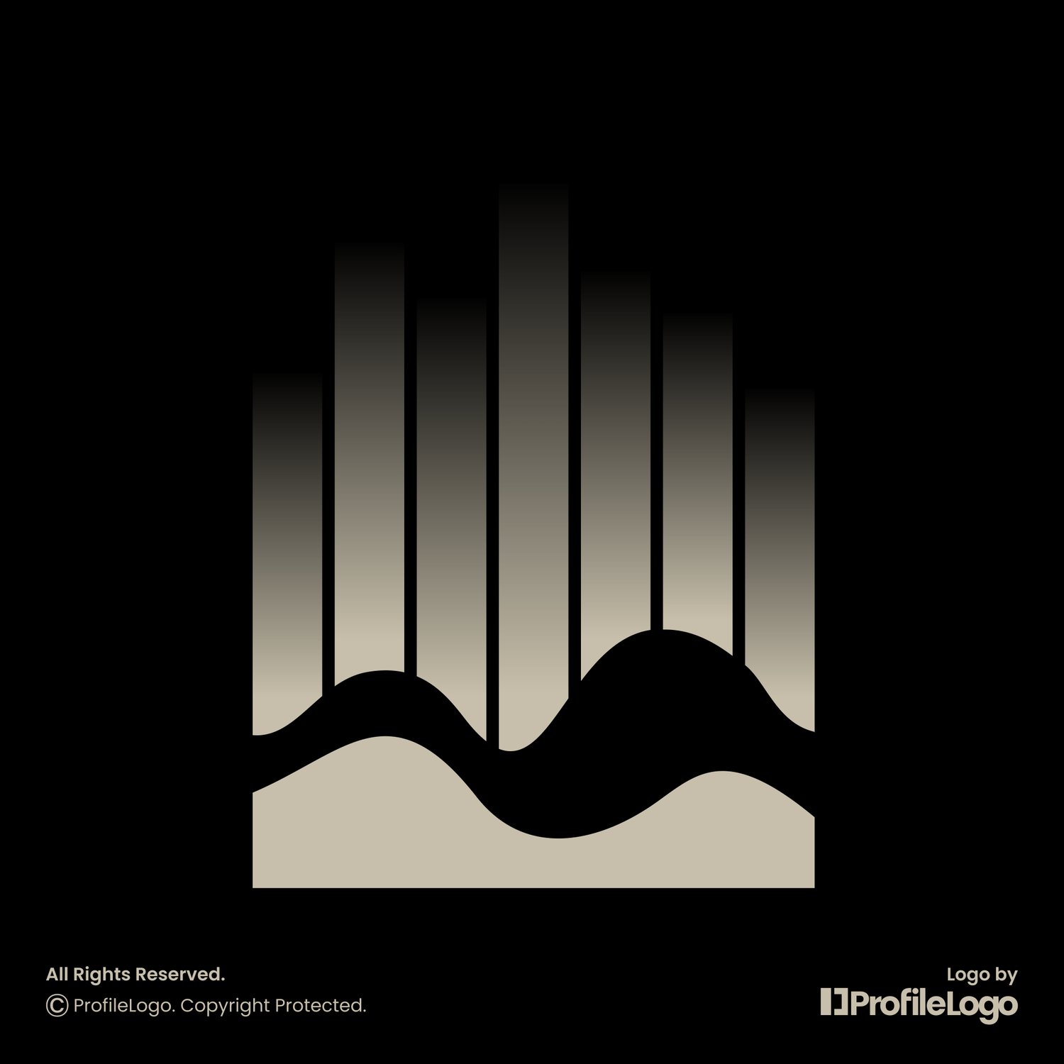 Abstract mountain aurora letter M logo for sale by ProfileLogo with black background