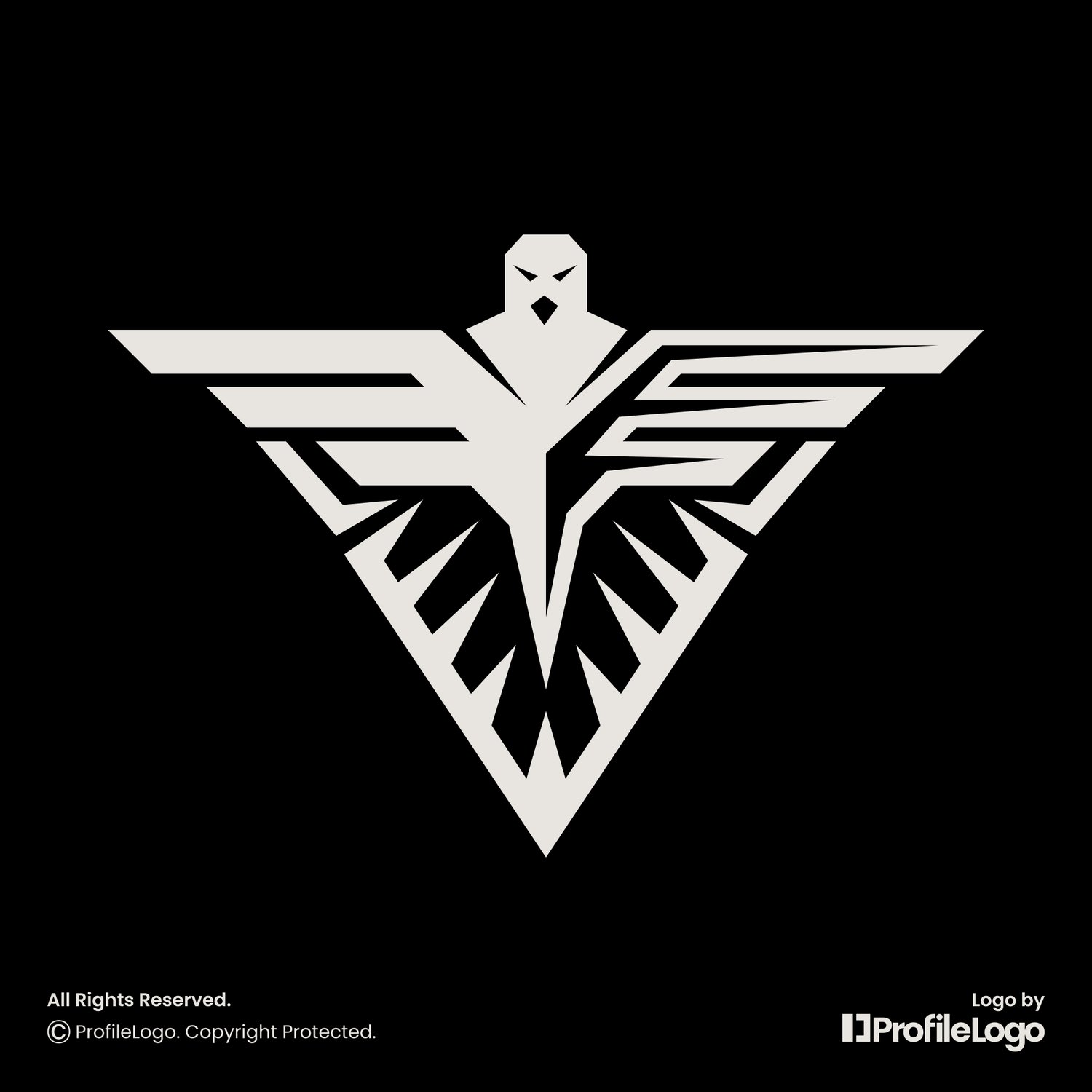 Strong abstract eagle bird logo for sale by ProfileLogo with black background