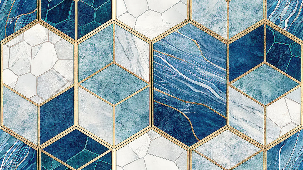 Blue Marble Hexagon Seamless Pattern Gold Geometric Luxury Abstract Background for Wallpaper and Textile Design