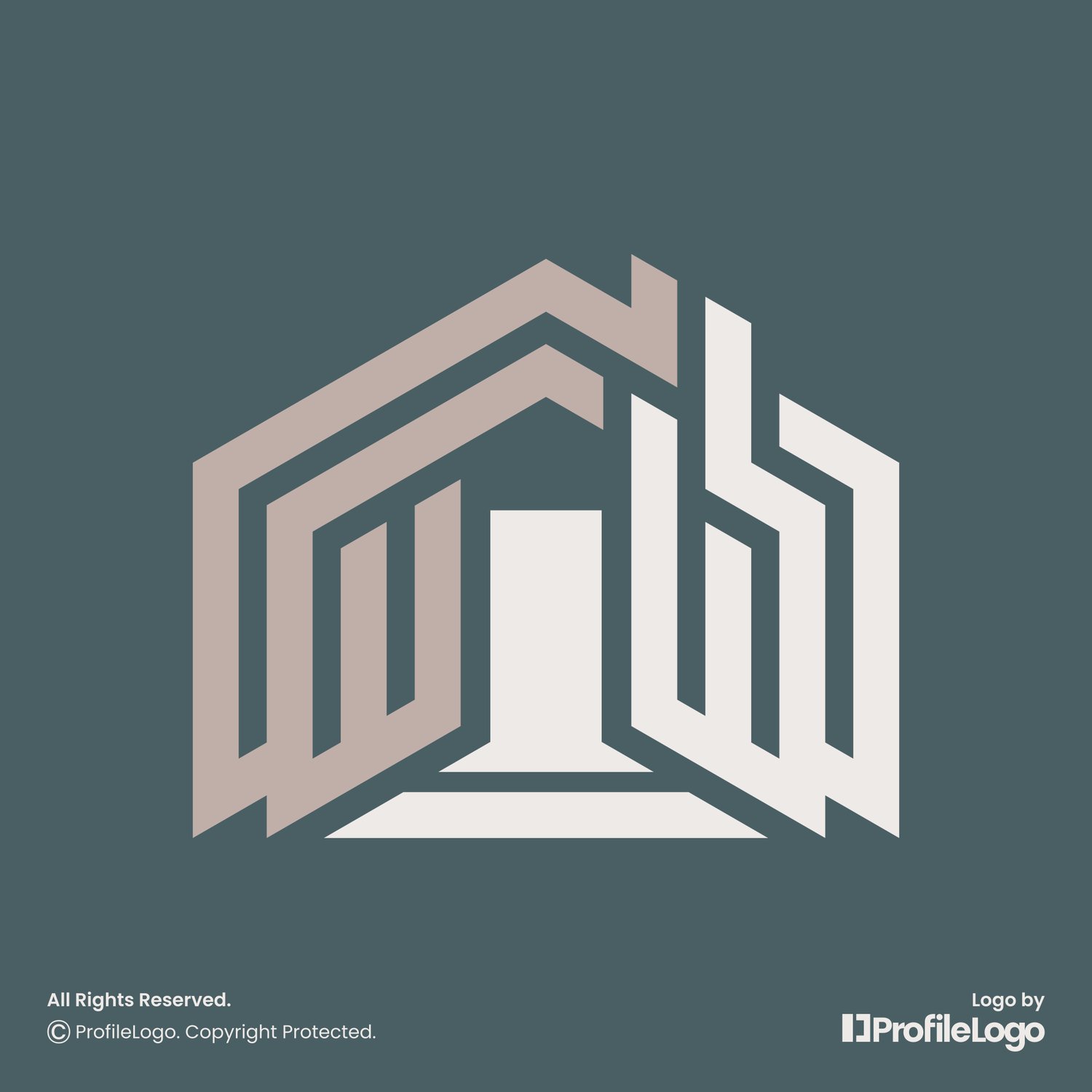 Minimalist structural building home logo for sale by ProfileLogo with pastel teal background