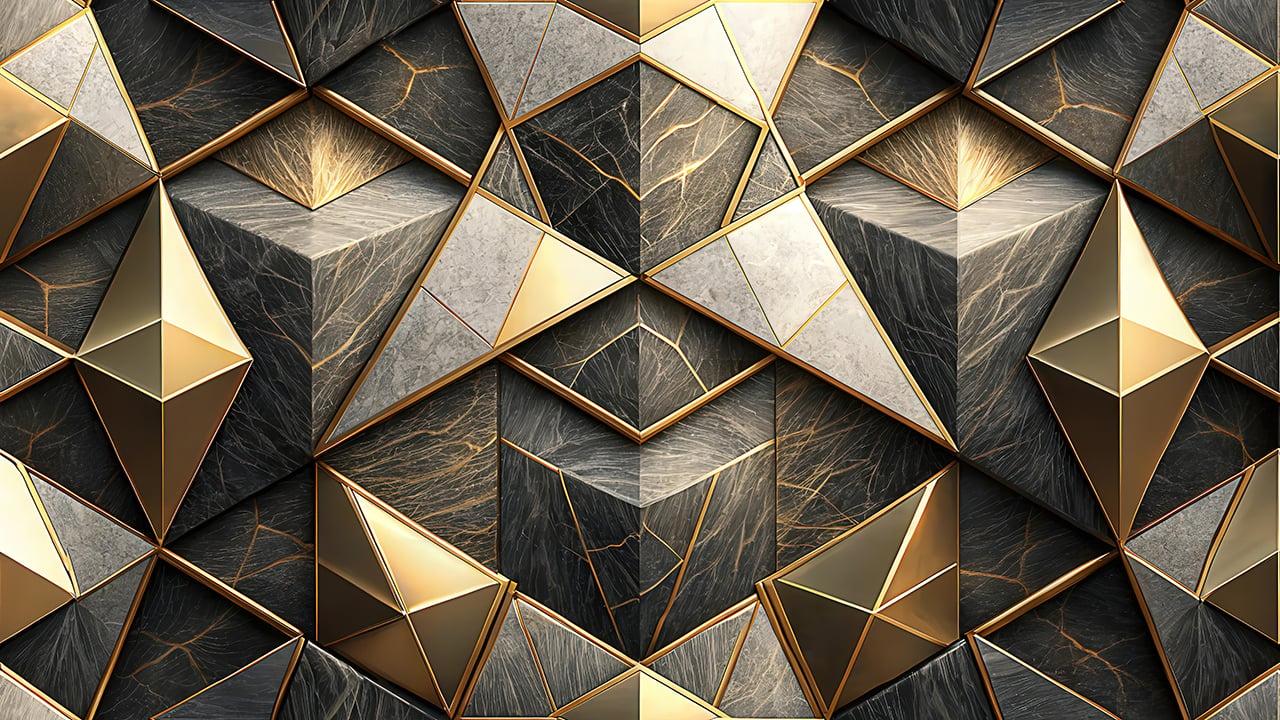 Luxury Marble Triangle Seamless Pattern Black Gold Geometric Abstract Background for Wallpaper and Fabric