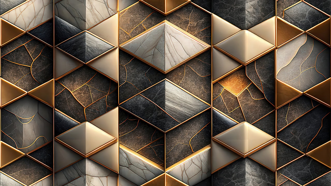 Luxury Marble Triangle Seamless Pattern Black Gold Geometric Abstract Background for Wallpaper and Fabric