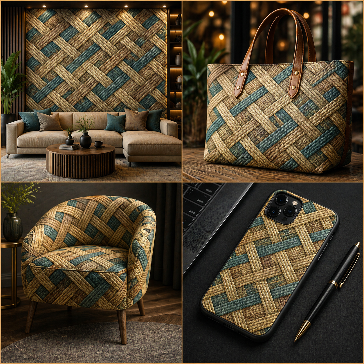Woven Rattan Seamless Pattern Natural Straw Texture Boho Basket Weave Background for Wallpaper and Fabric
