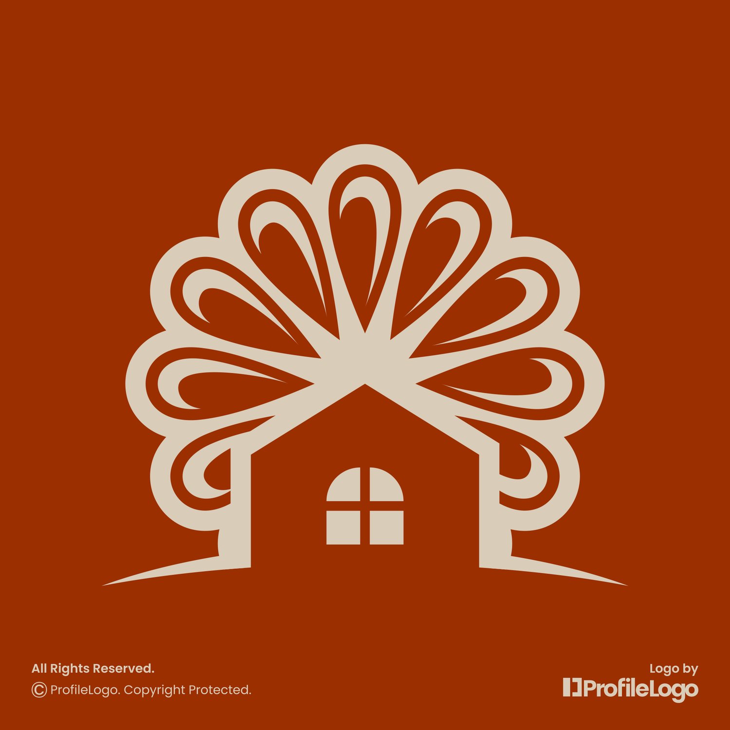 Blossom flower home logo for sale by ProfileLogo with red background