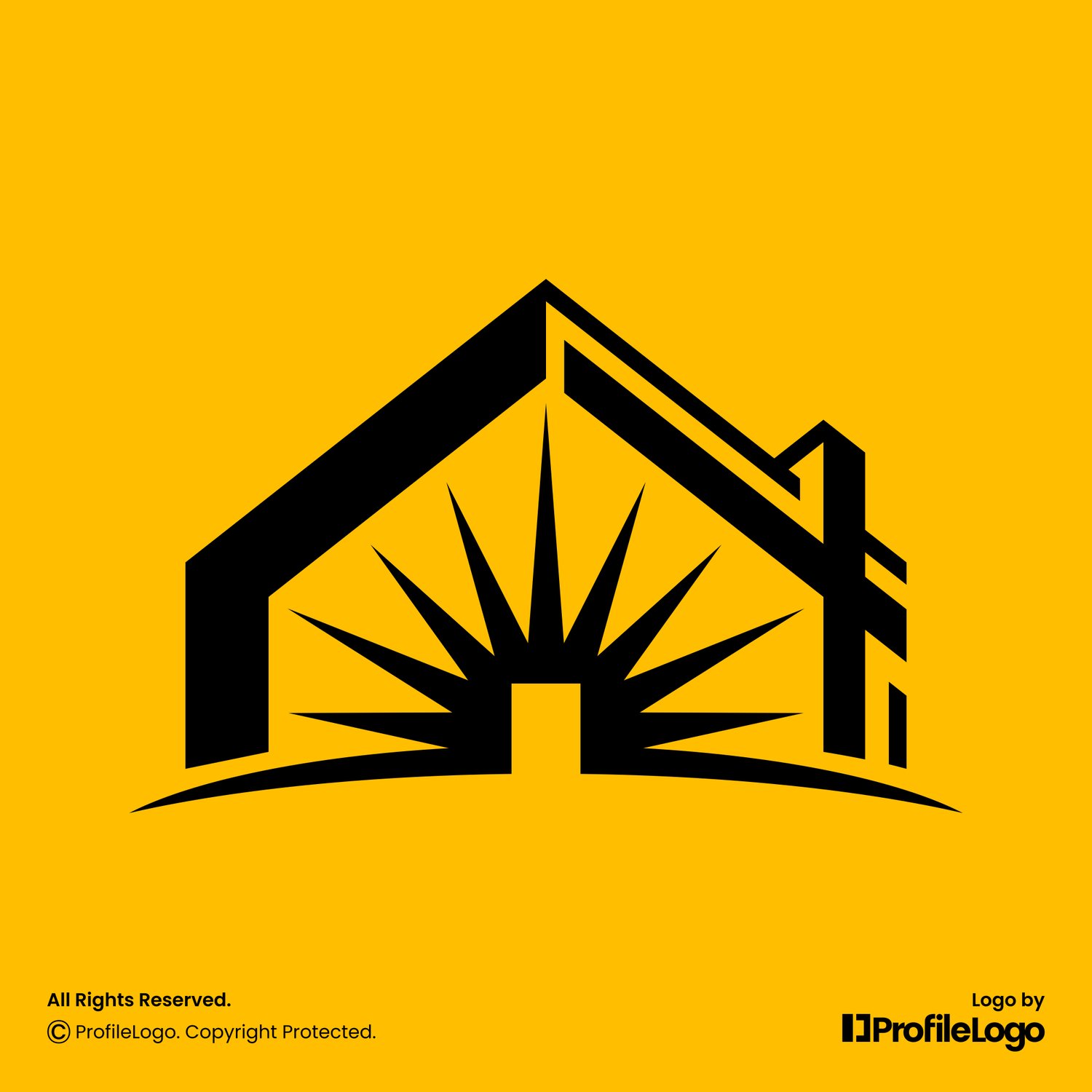 Construction home sun rise logo for sale by ProfileLogo with yellow background