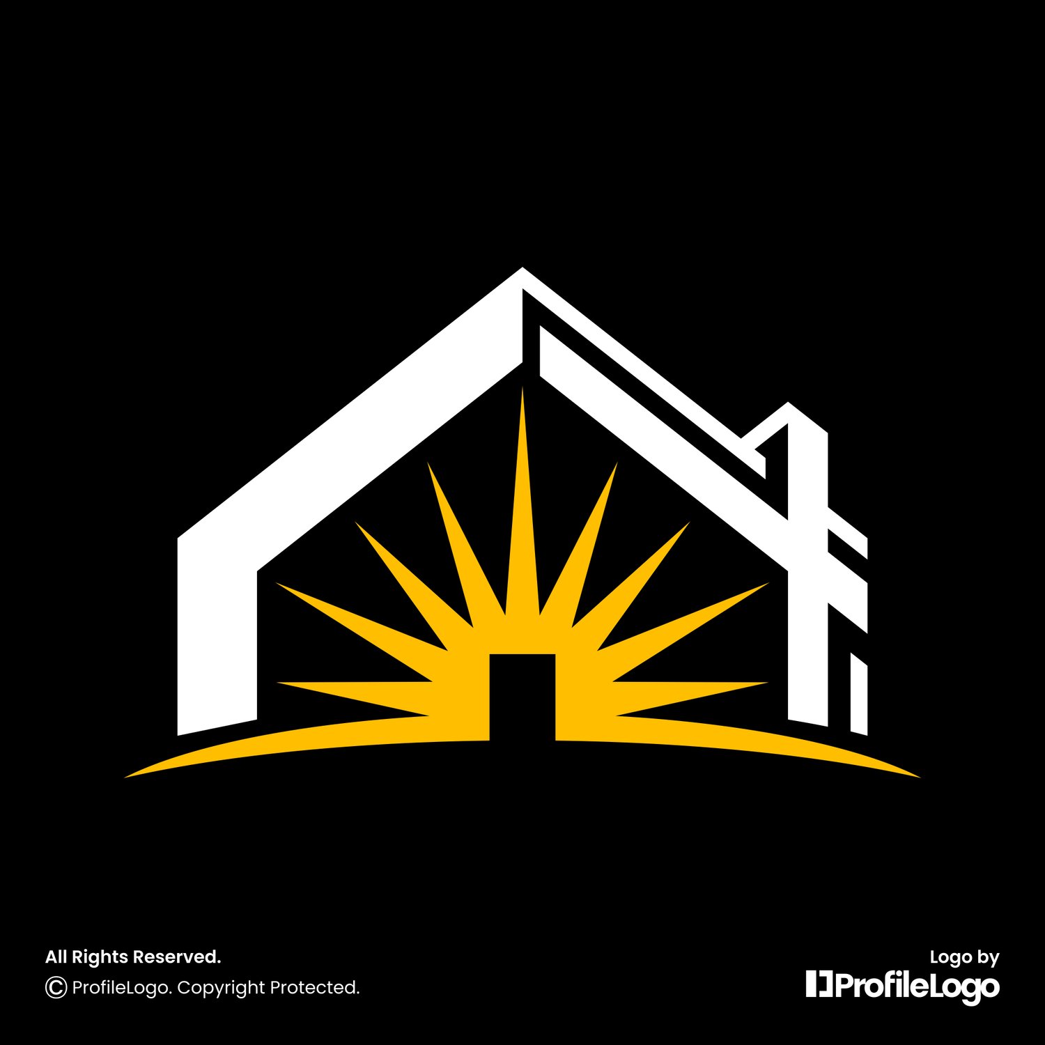 Construction home sun rise logo for sale by ProfileLogo with black background