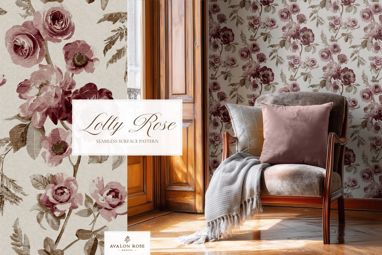 Mauve vintage rose seamless pattern design