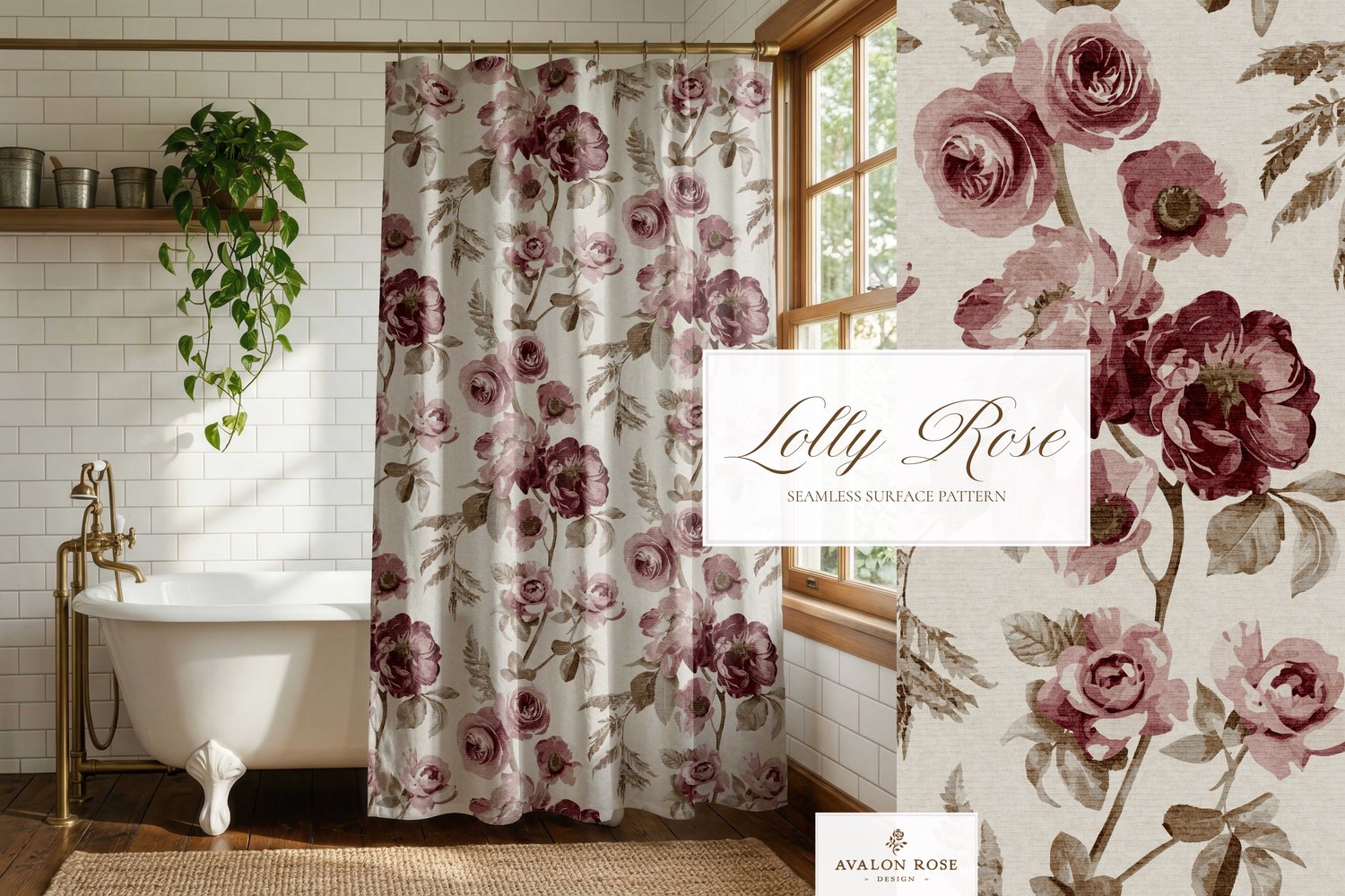 Mauve vintage rose seamless pattern design