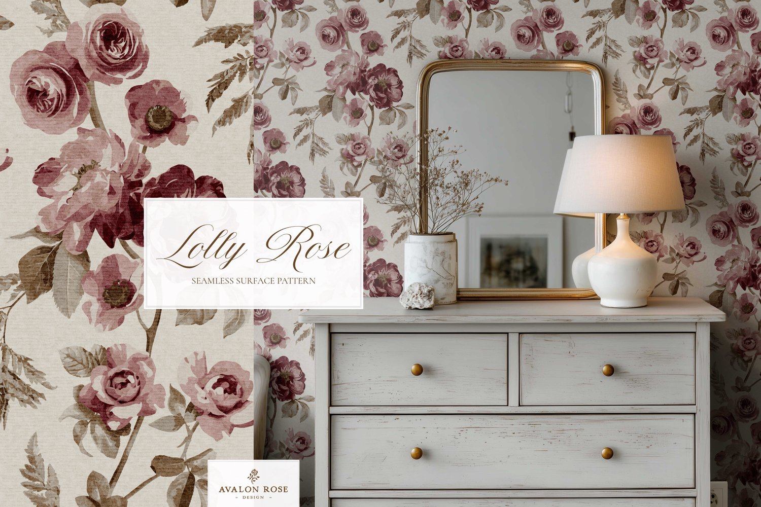 Mauve vintage rose seamless pattern design