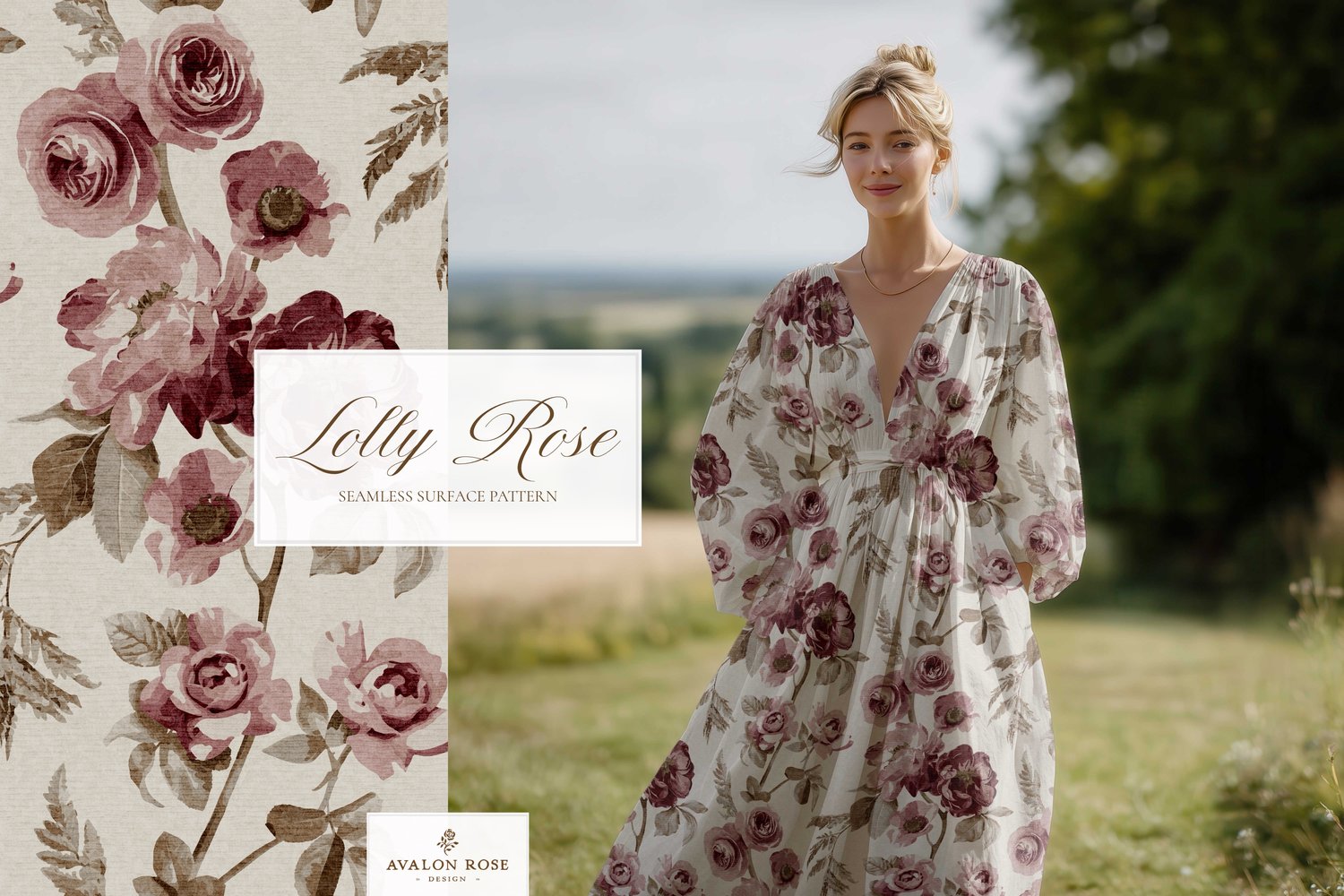 Mauve vintage rose seamless pattern design