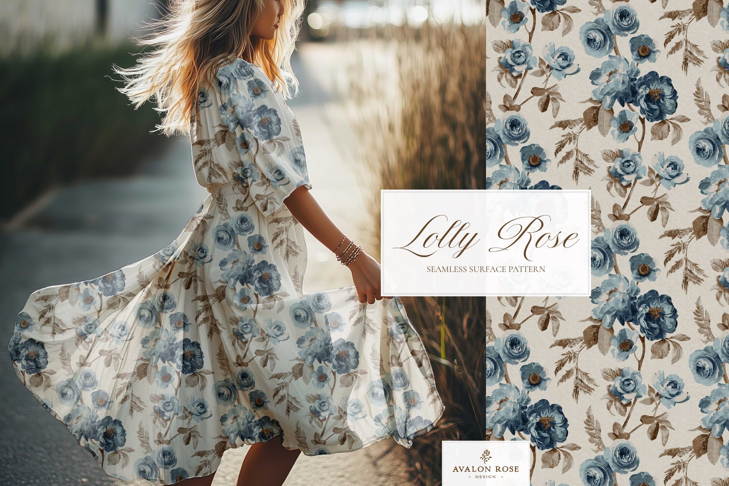 Blue vintage rose seamless pattern design