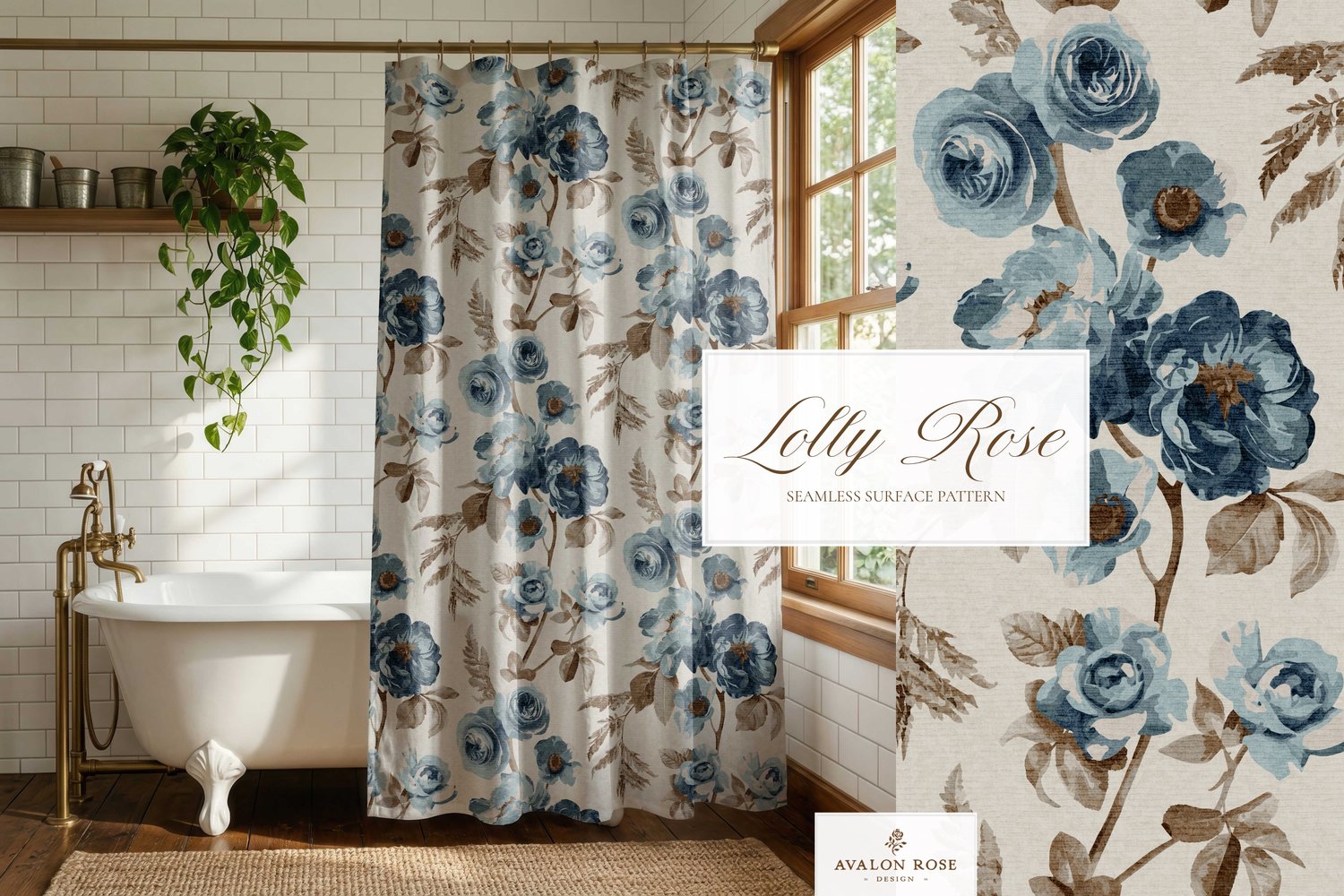 Blue vintage rose seamless pattern design