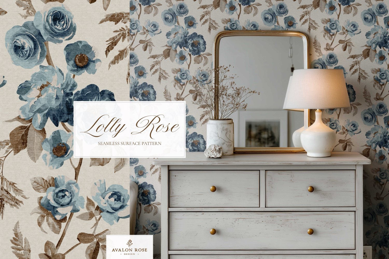 Blue vintage rose seamless pattern design