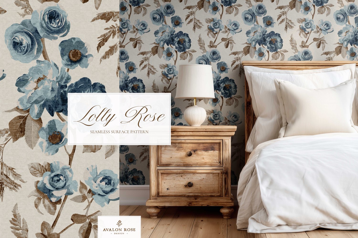 Blue vintage rose seamless pattern design