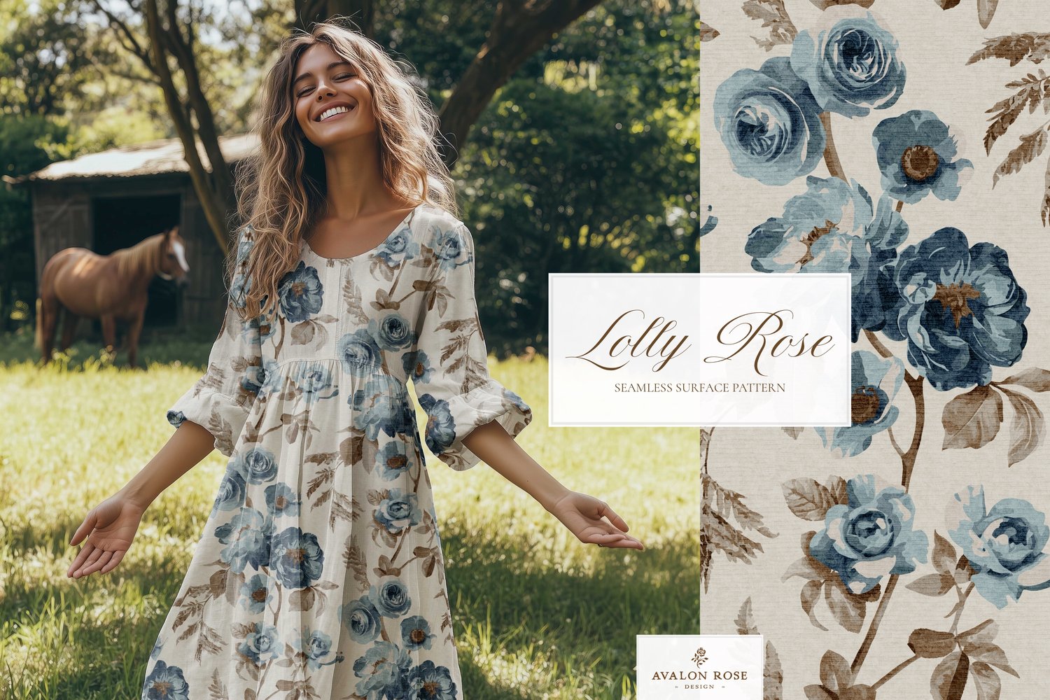 Blue vintage rose seamless pattern design