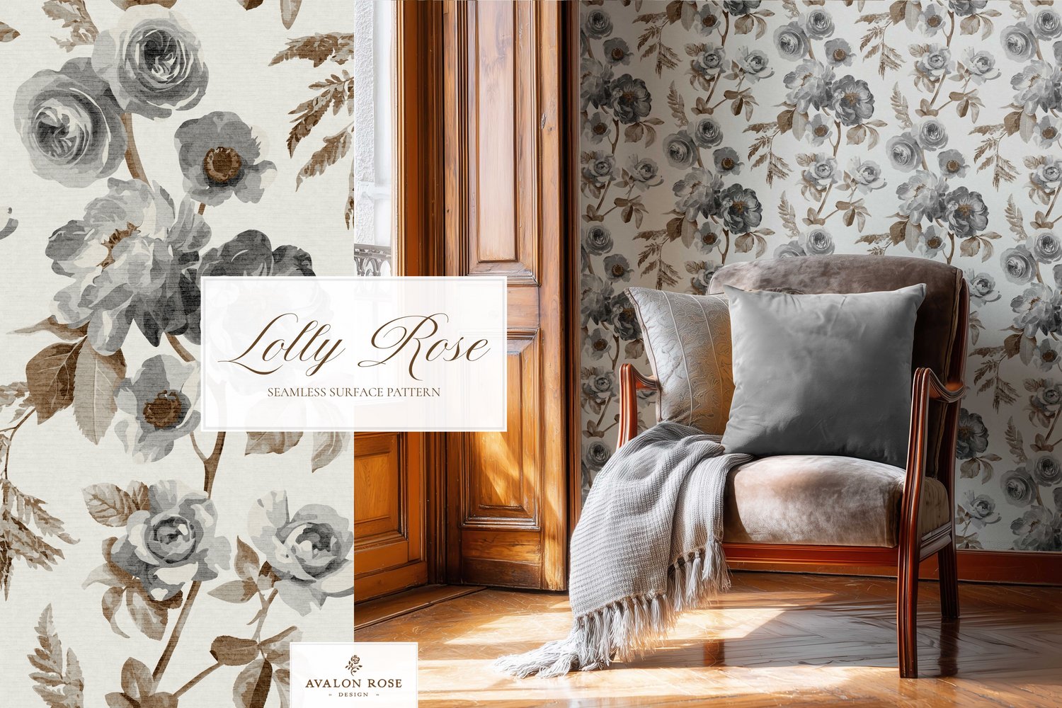 Gray vintage rose seamless pattern design