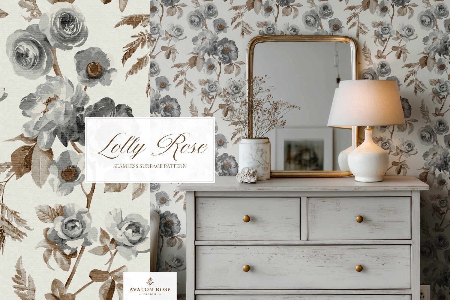Gray vintage rose seamless pattern design