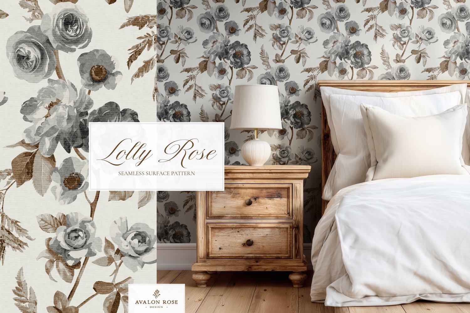 Gray vintage rose seamless pattern design