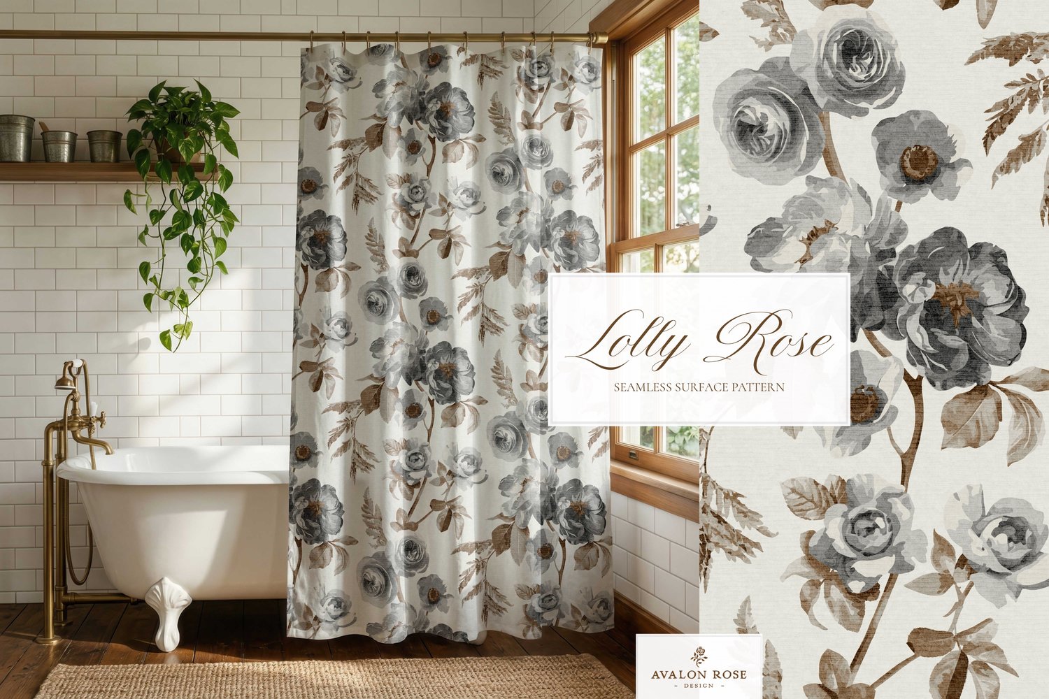 Gray vintage rose seamless pattern design