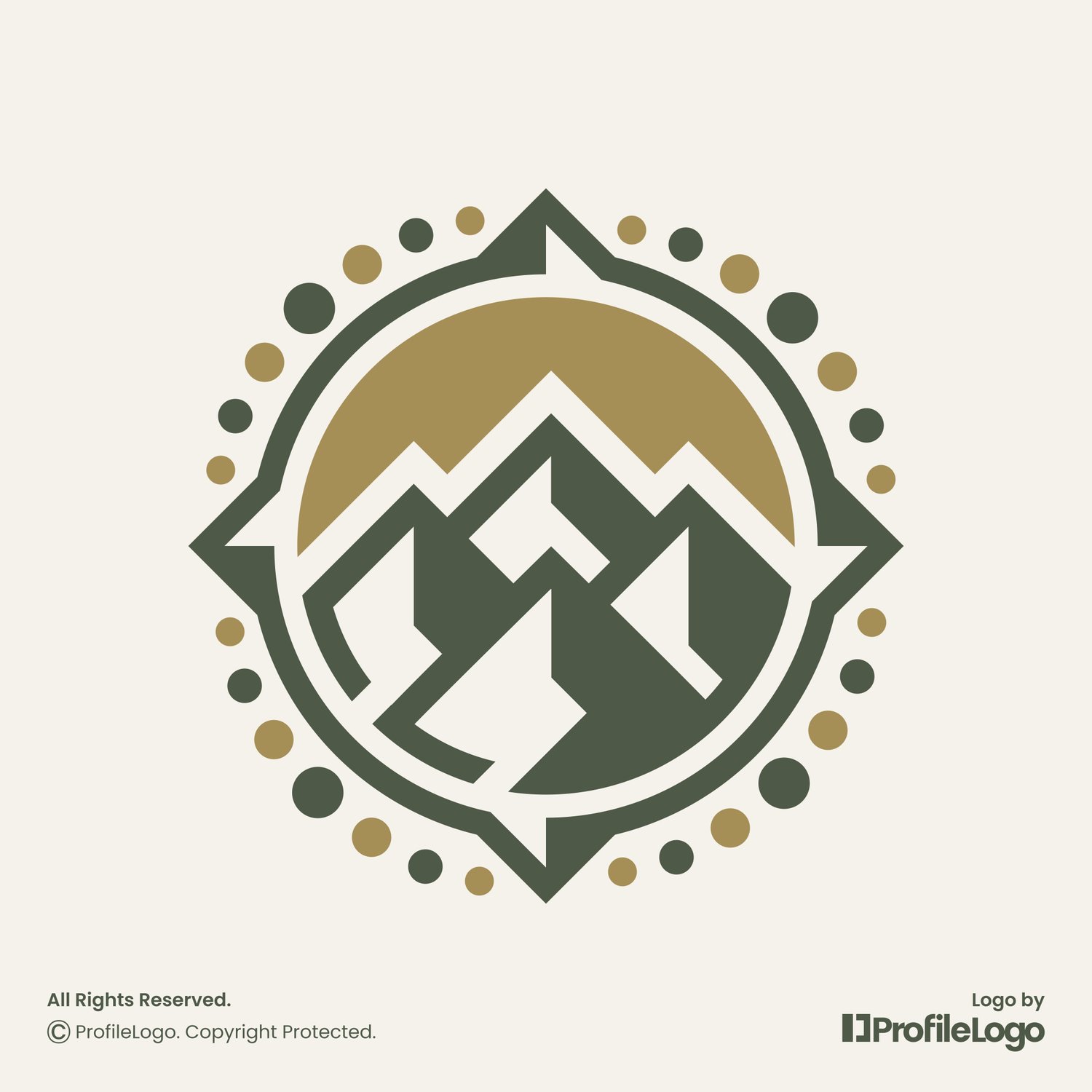 Decorative compass peak mountain logo for sale by light brown background