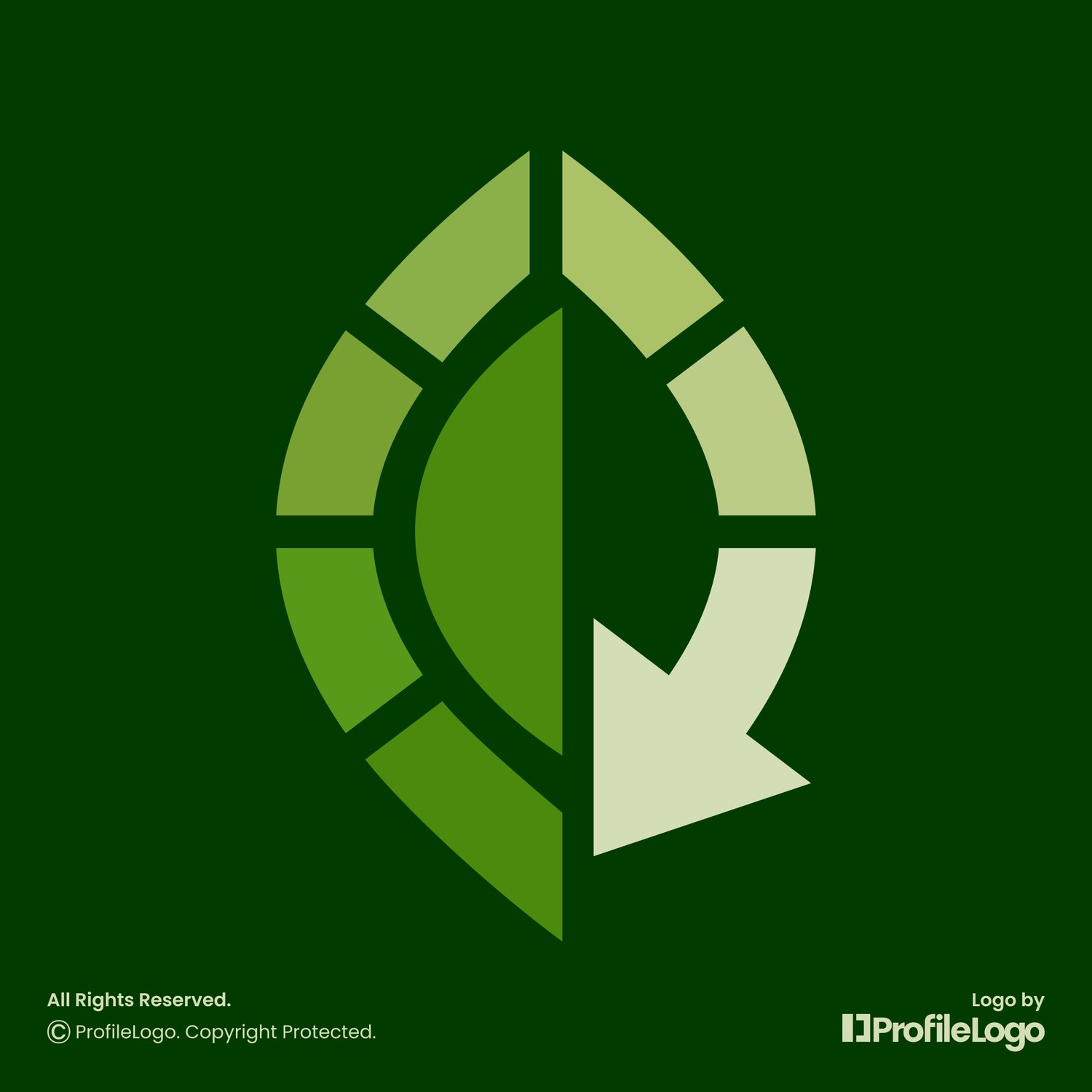 Recycle organic eco leaf logo for sale by ProfileLogo with green background