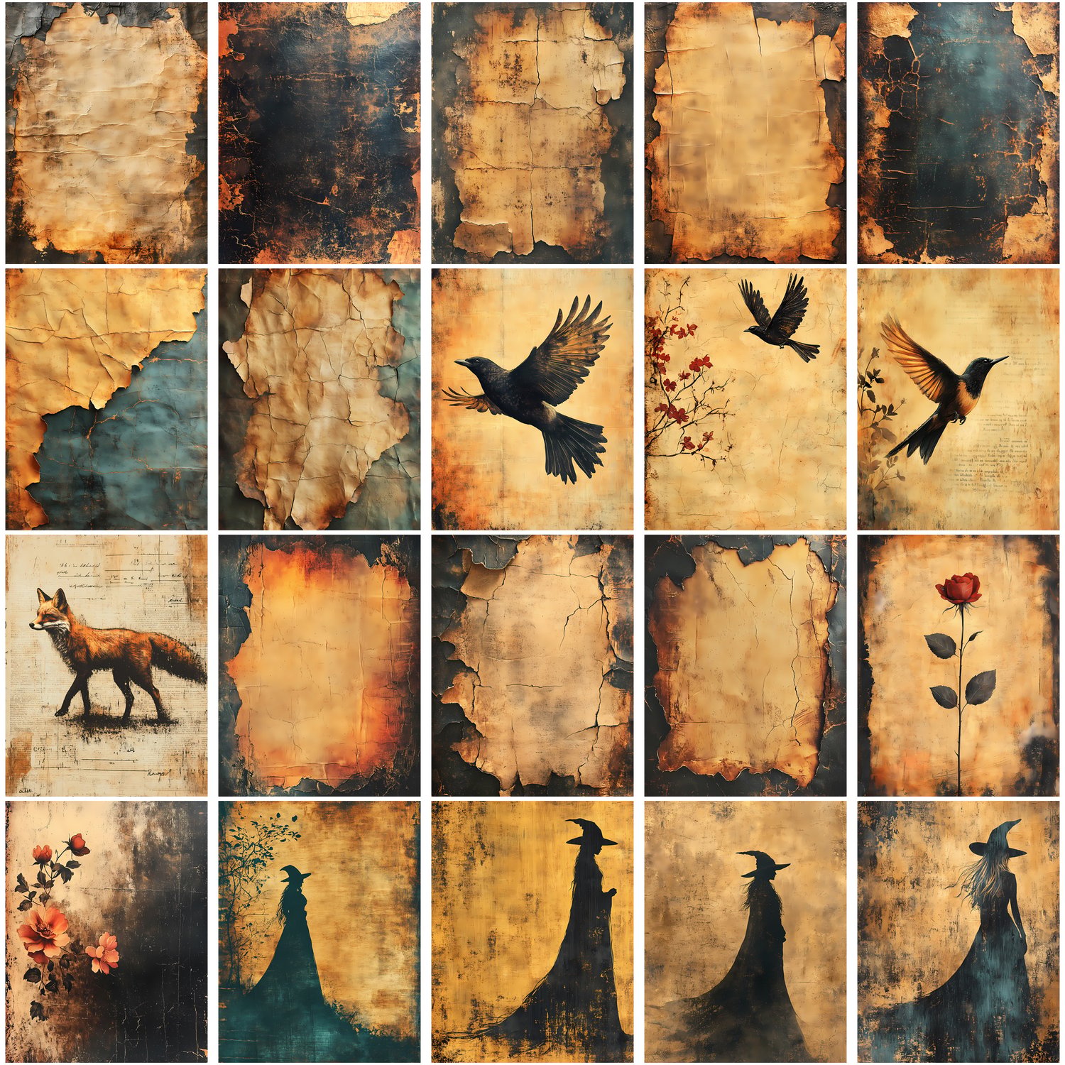 Dark Academia Junk Journal Printable Set, Vintage Burnt Paper ...