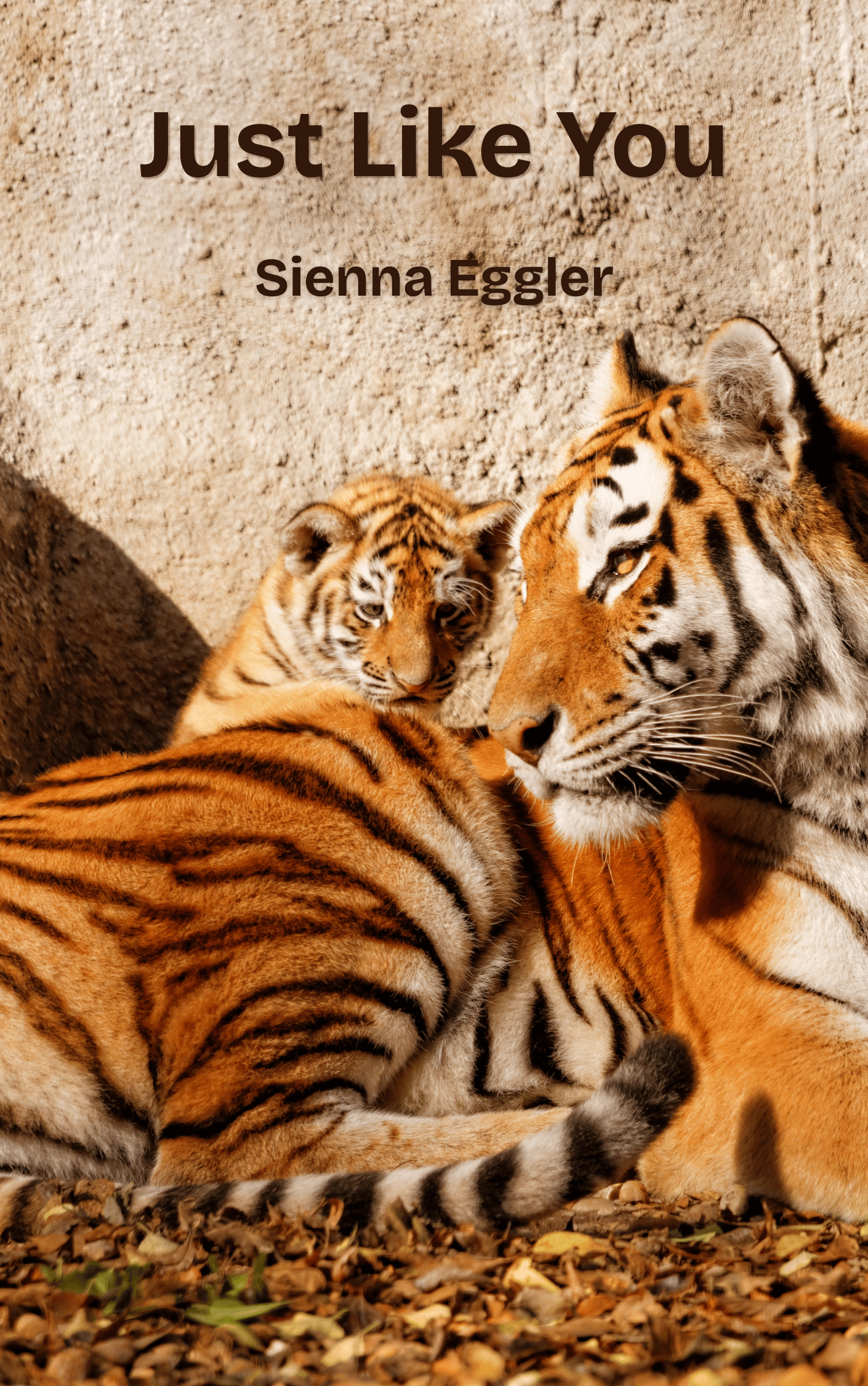 A tigress resting with her cub on her back.