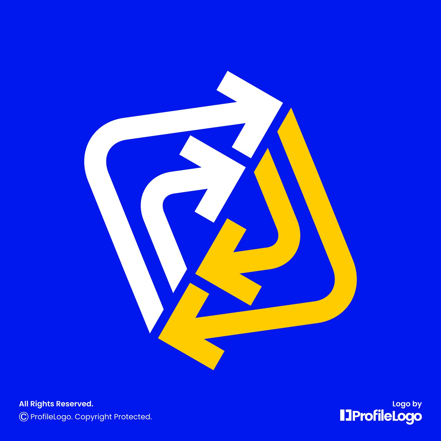Dynamic line arrow recycle logo for sale by ProfileLogo with blue background