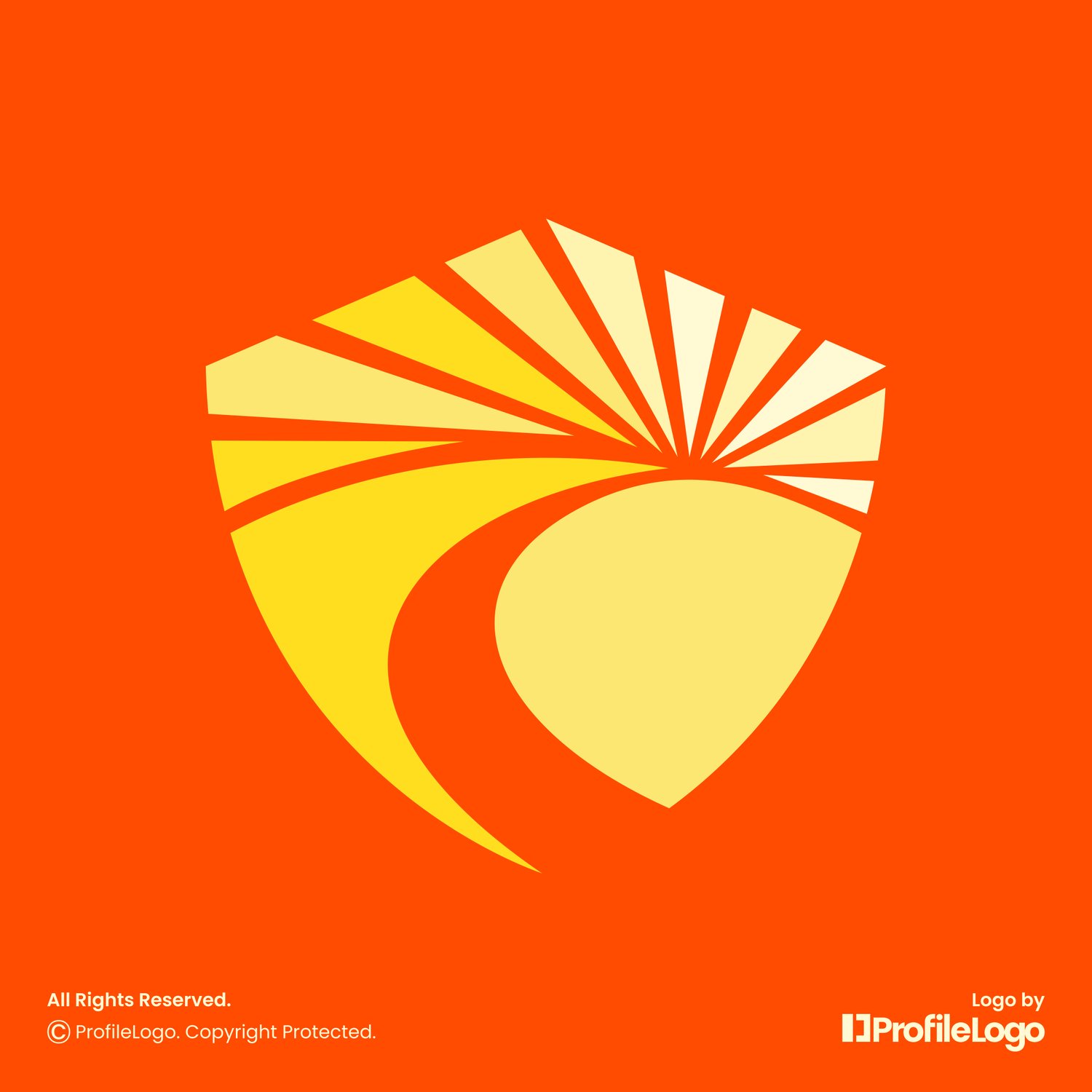 Modern abstract sun rise shield logo for sale by ProfileLogo with orange background