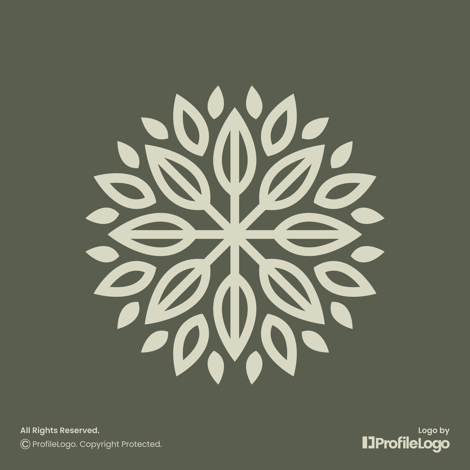 Geometric line organic leaf logo for sale by ProfileLogo with dark green background
