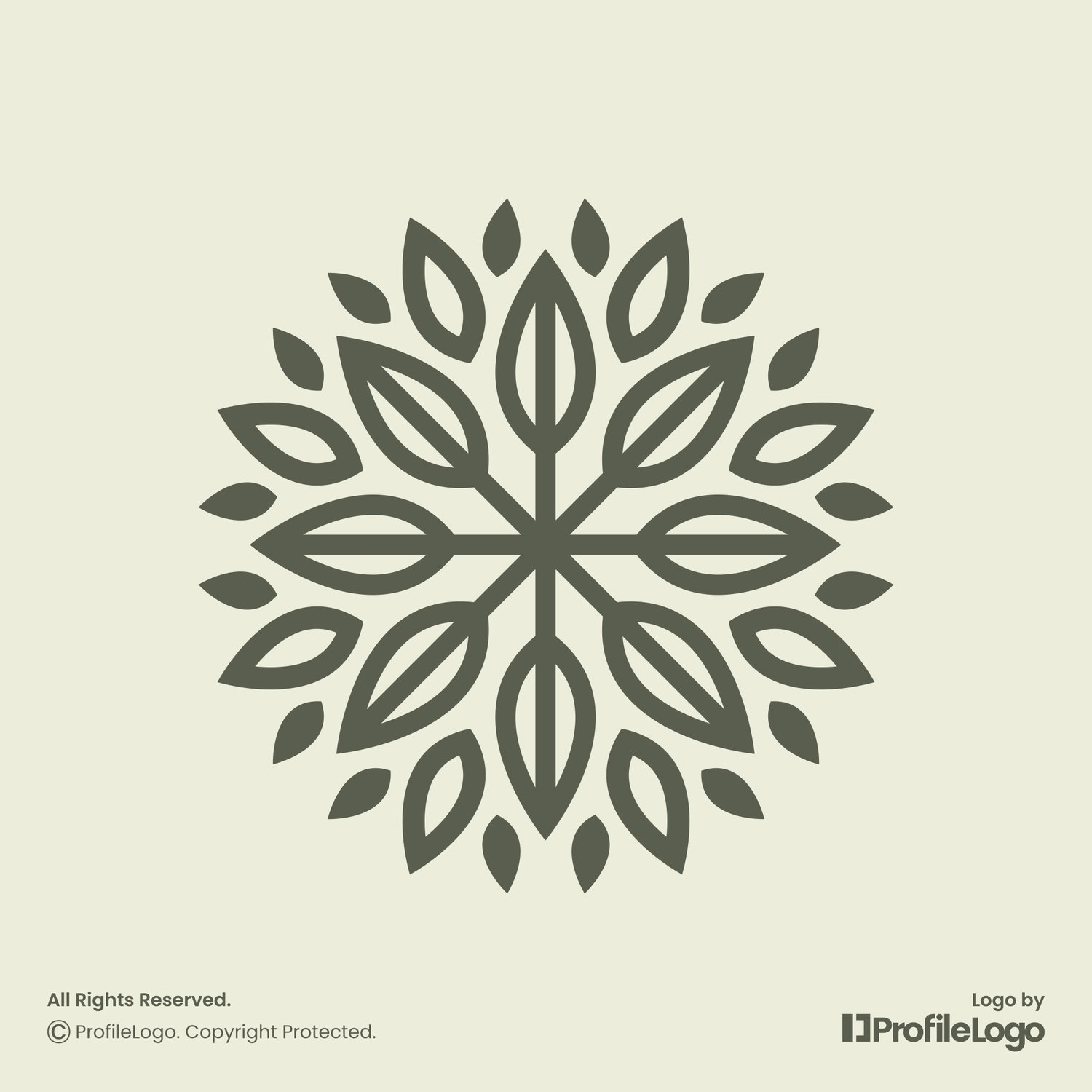 Geometric line organic leaf logo for sale by ProfileLogo with light green background