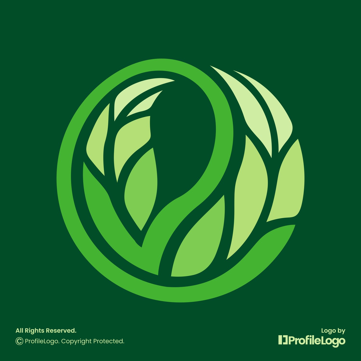 Circle nature leaf letter V logo for sale by ProfileLogo with green background